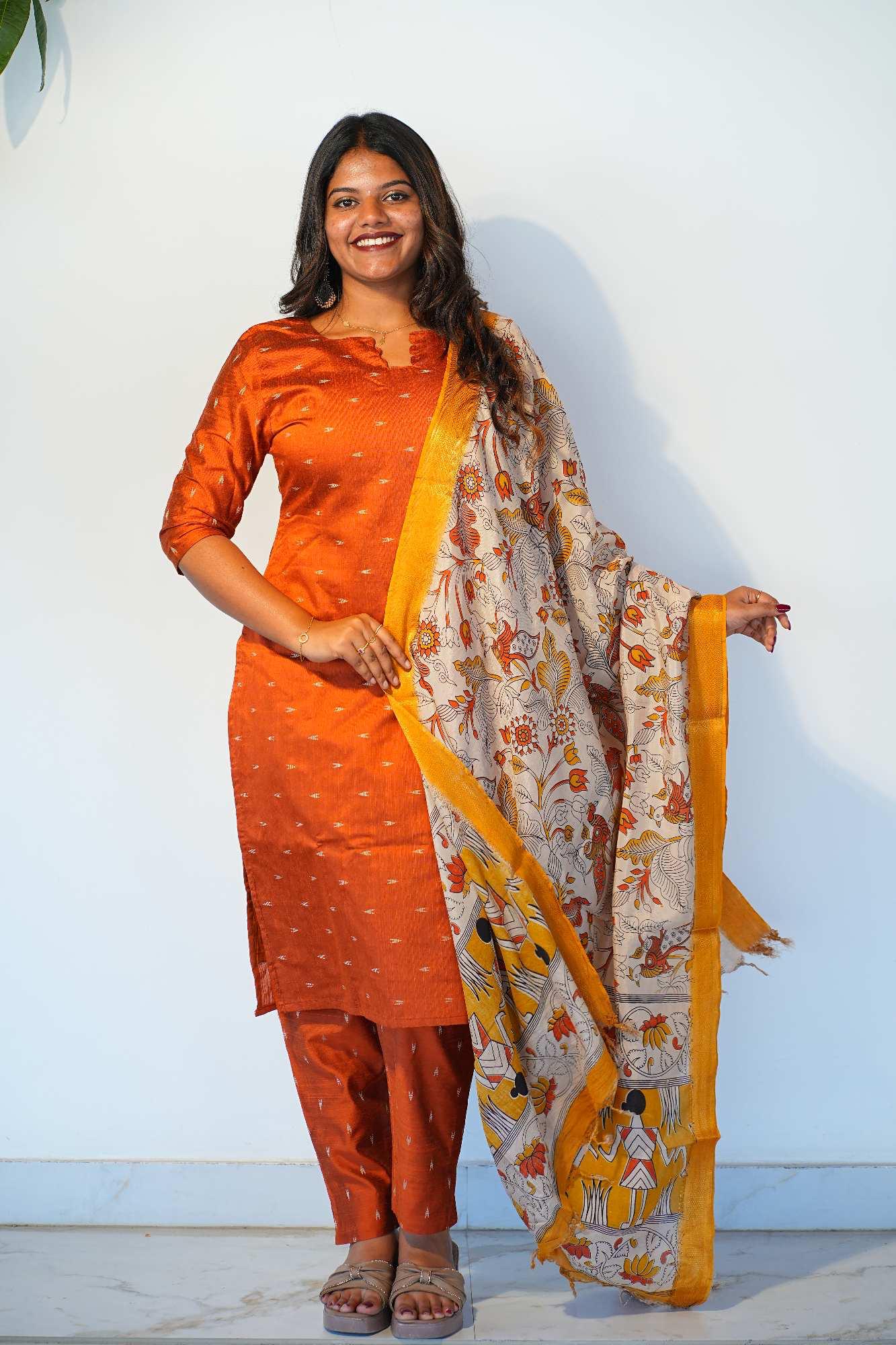 Raw silk butta -rust orange