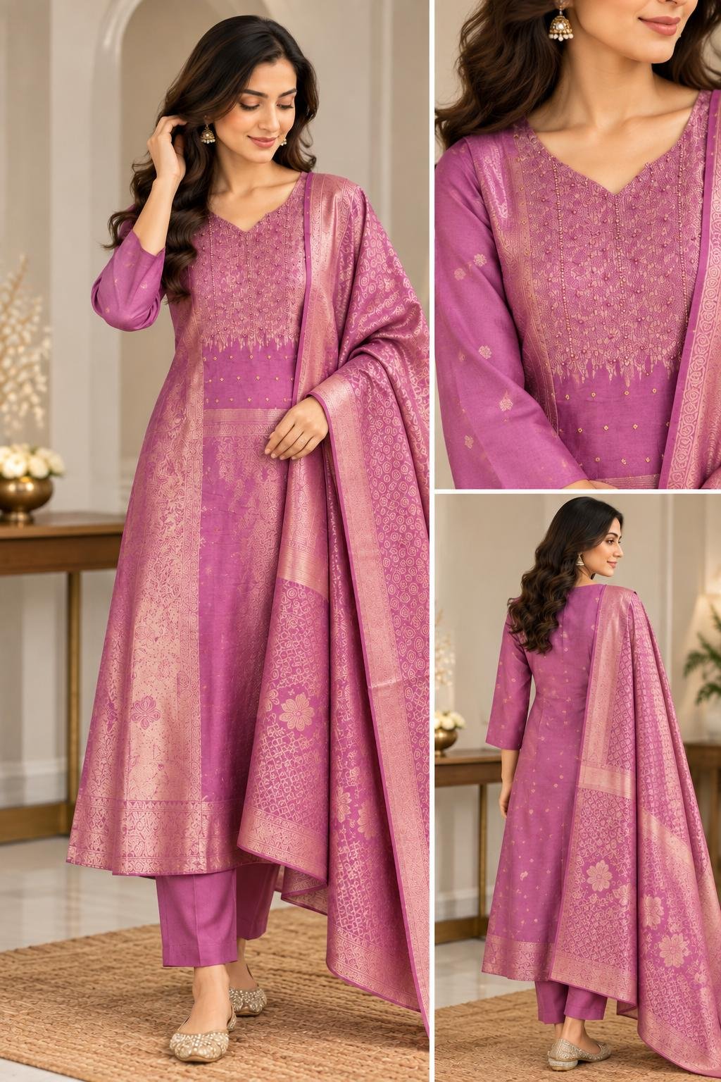 Premium Banaras-rose-magenta set thumbnail