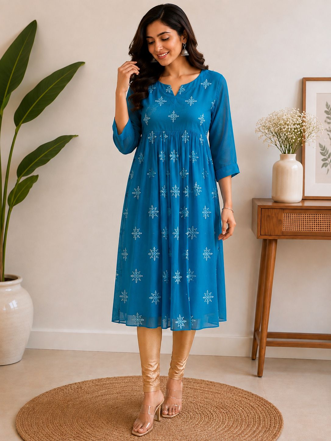 Elegant blue A-line maxi