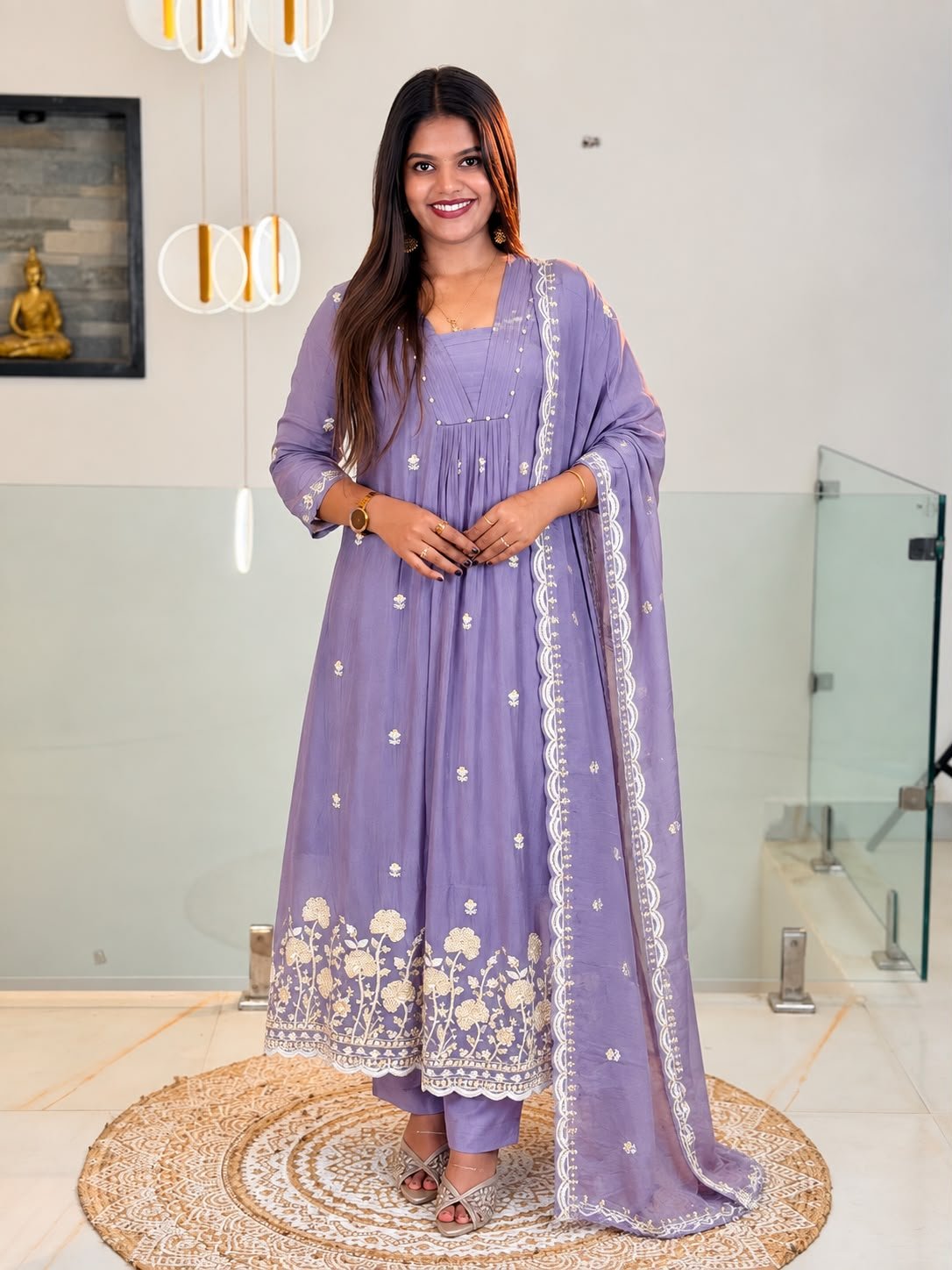 Chinnon Embroidered Anarkali Set- Lavender thumbnail