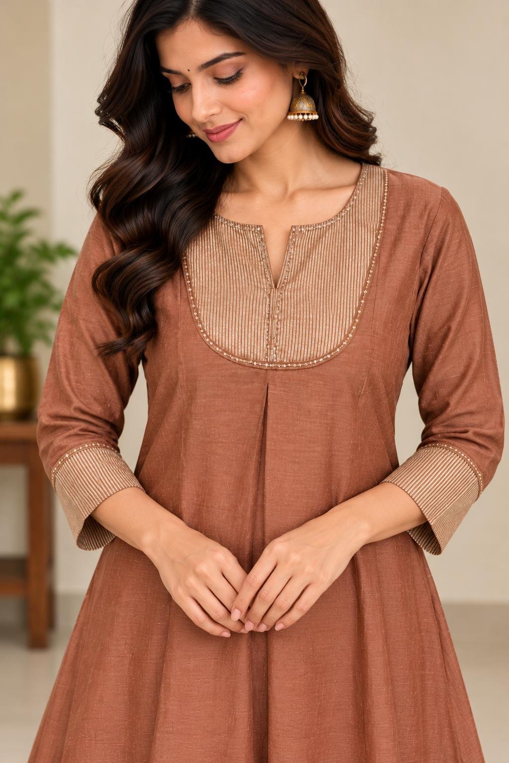 Premium Mulchanderi Anarkali Set – Antique Copper Brown thumbnail