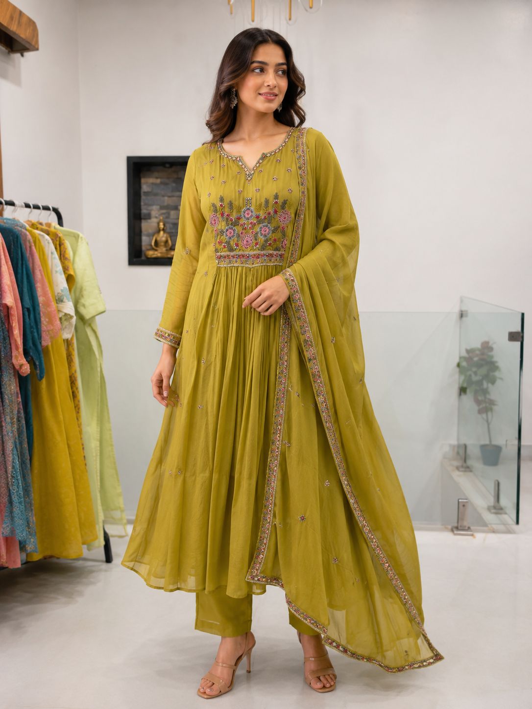 Ethnic Mulchanderi three piece set