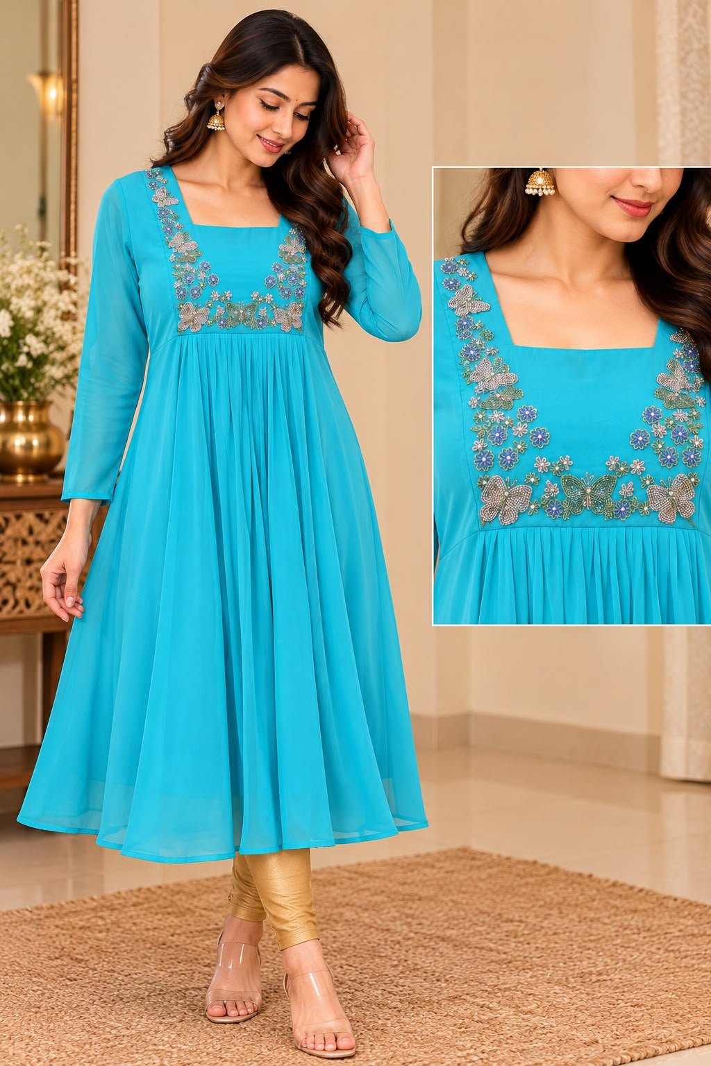 Elegant Turquoise blue Georgette Kurta