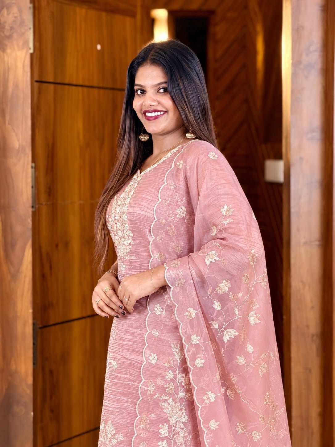 Salsa Tissue Embroidered Dress-Dusty Pink thumbnail