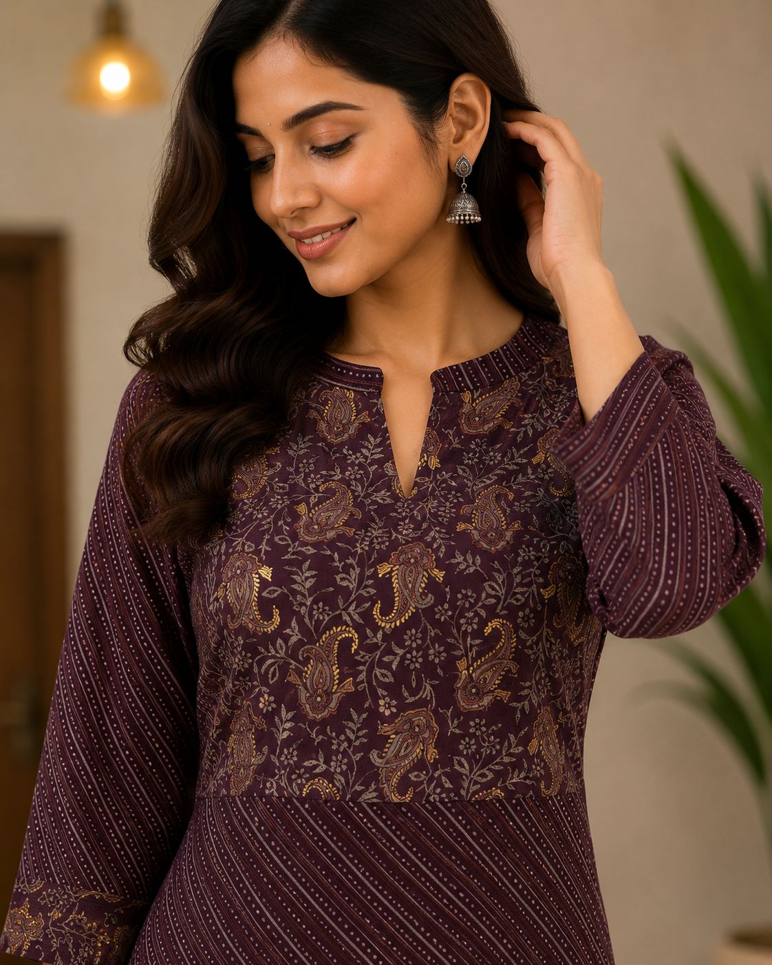 Maroon straight cut kurta thumbnail