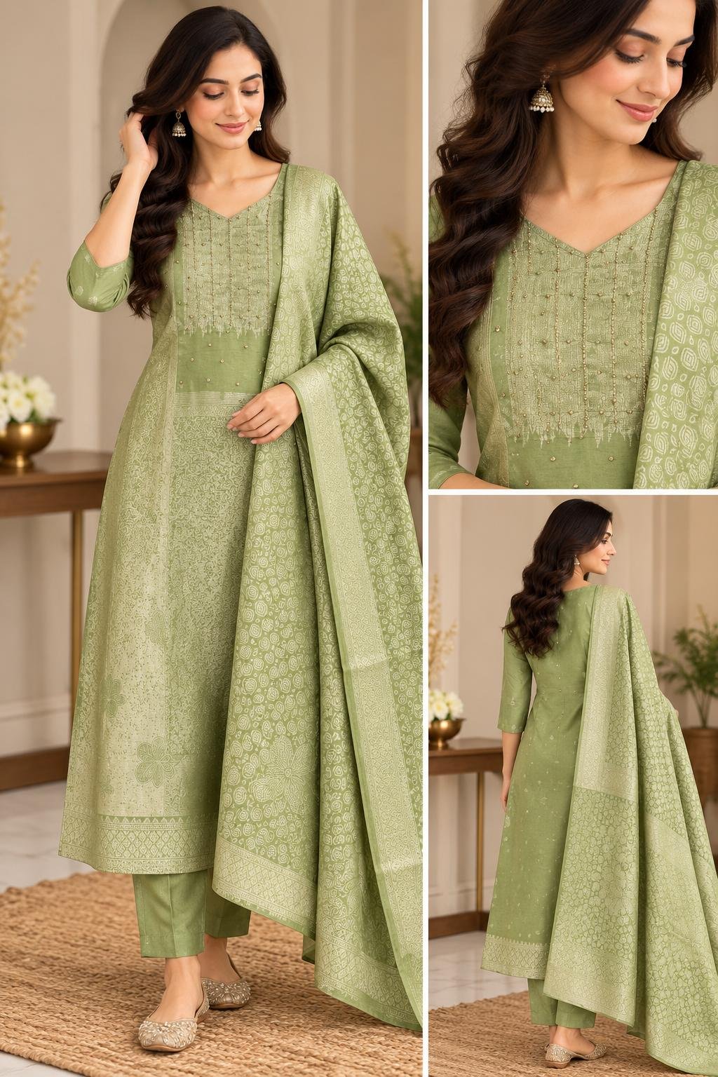 Premium Banaras-sage green set thumbnail