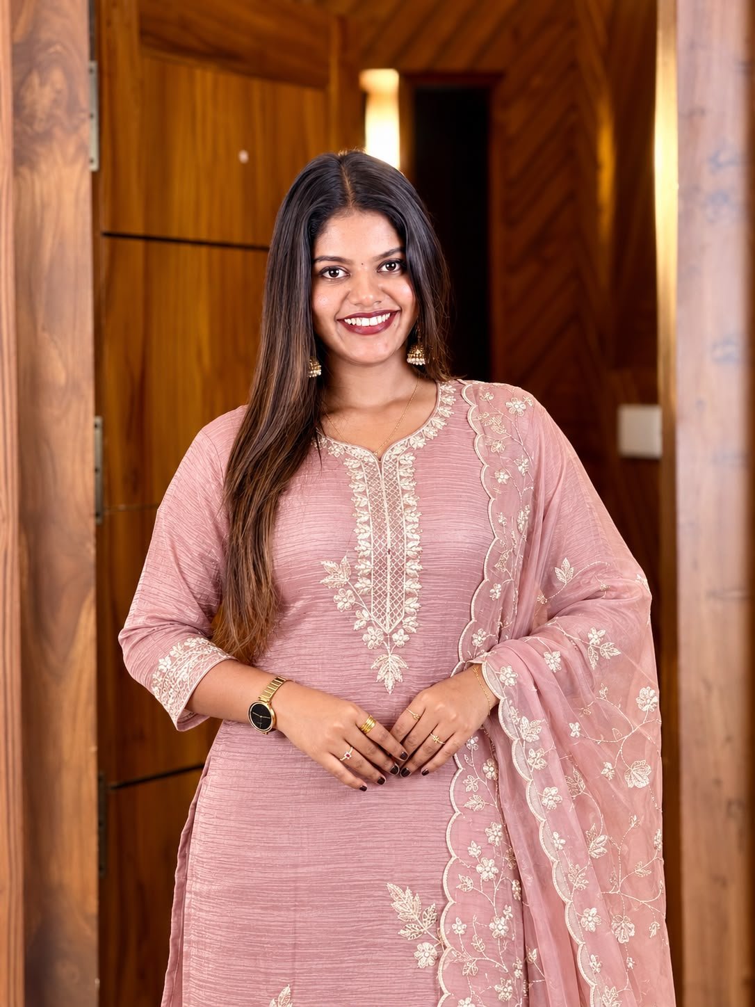 Salsa Tissue Embroidered Dress-Dusty Pink thumbnail