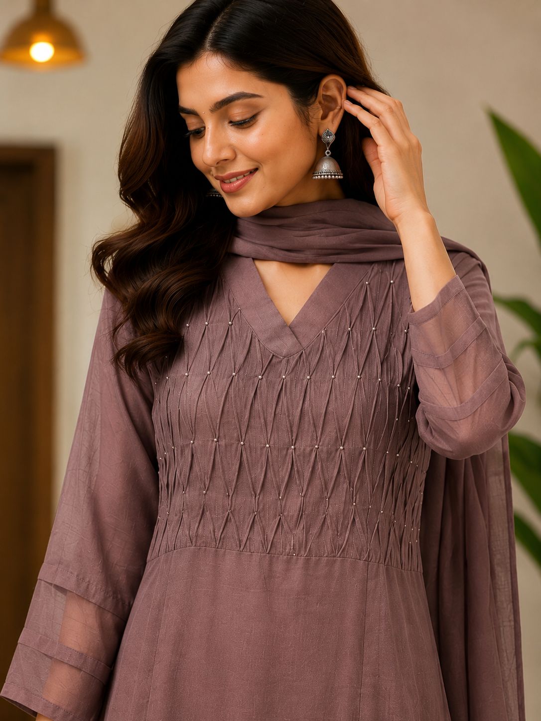 Kota Dhoriya salwar set-dusty mauve thumbnail
