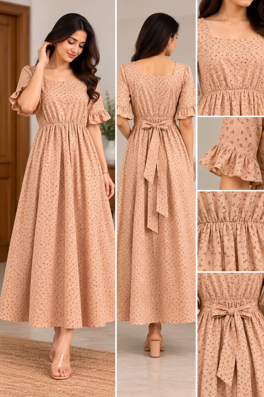 Premium Double Cotton Maternity Feeding Maxi Dress – Peach