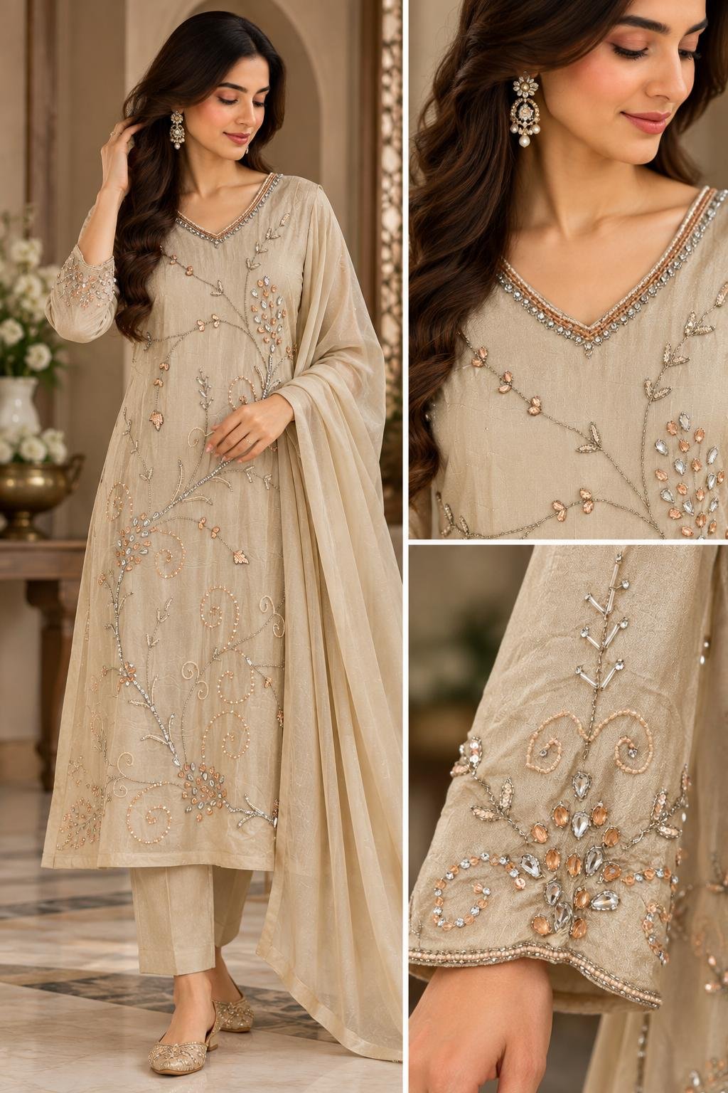 Champagne Beige Chinon Dress thumbnail