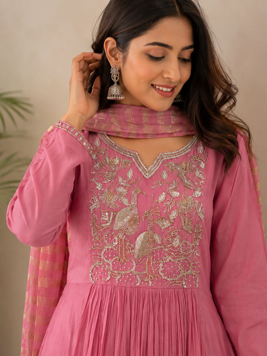 Mulchanderi kurta set -pink