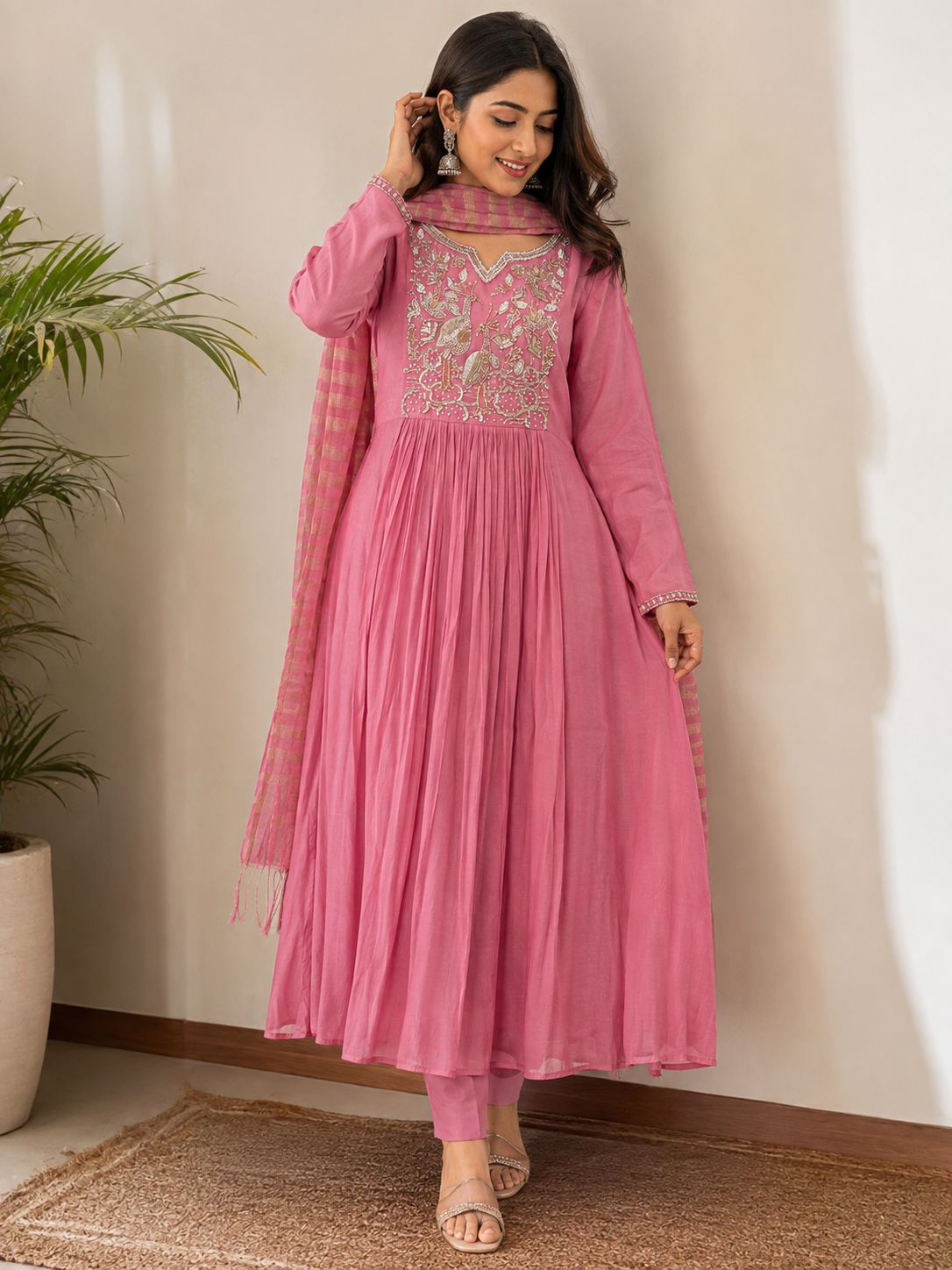 Mulchanderi kurta set -pink thumbnail