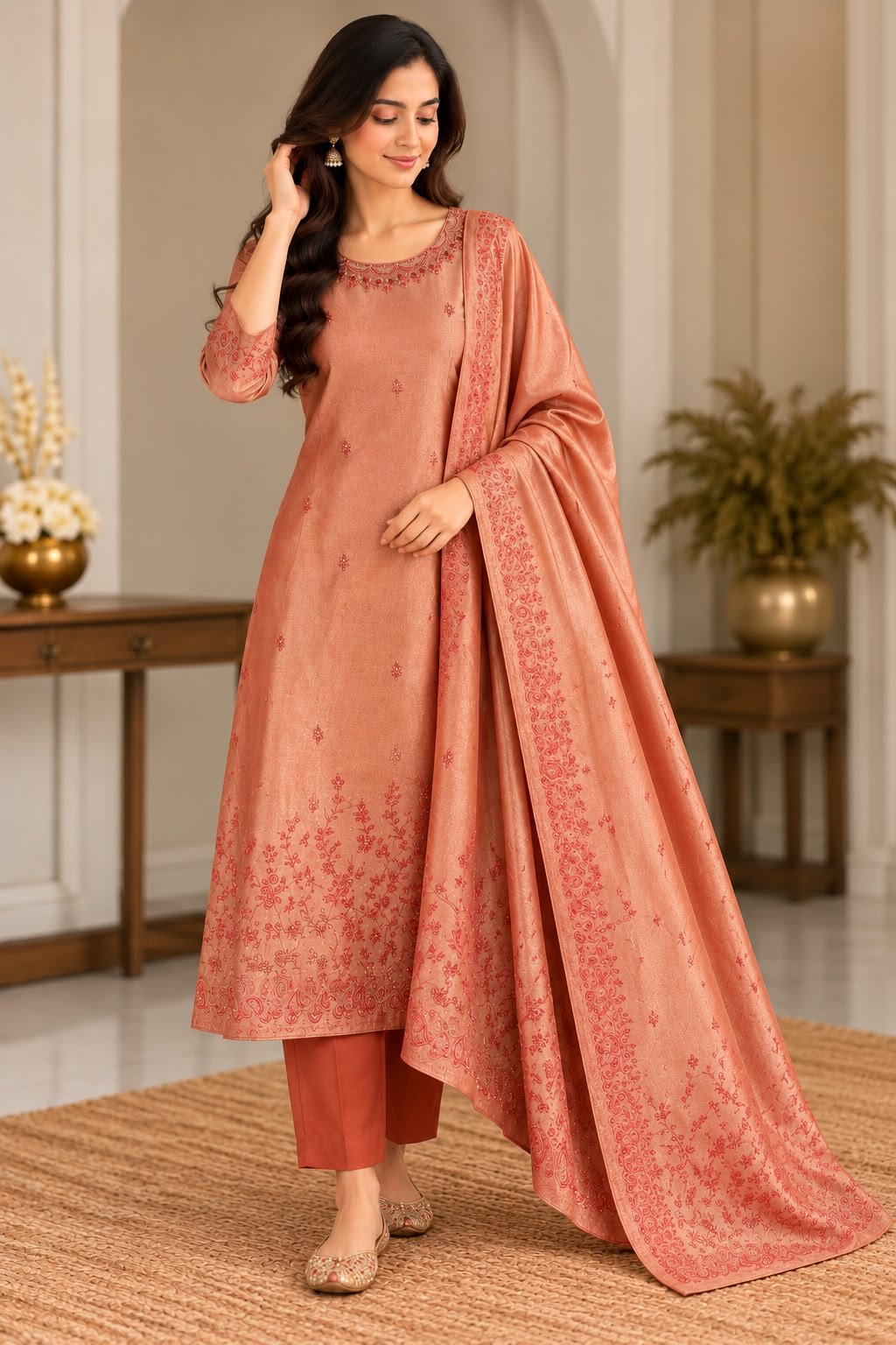 Banaras dress-rich peach tone