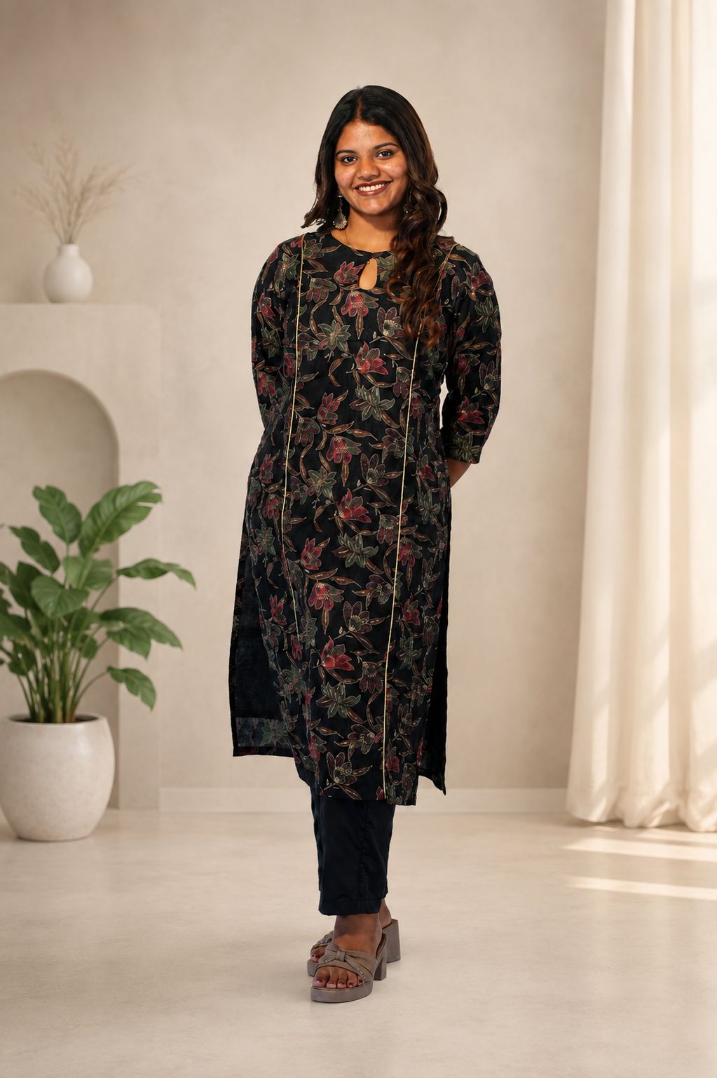 Chanderi Digital print coord-black