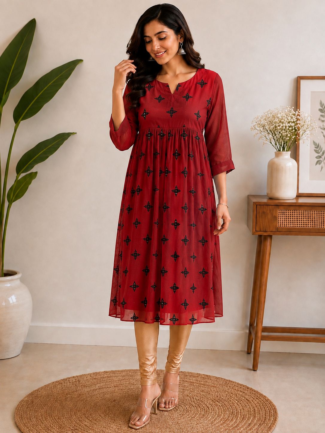 Elegant red A-line maxi
