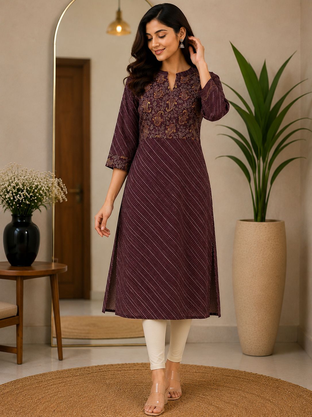 Maroon straight cut kurta