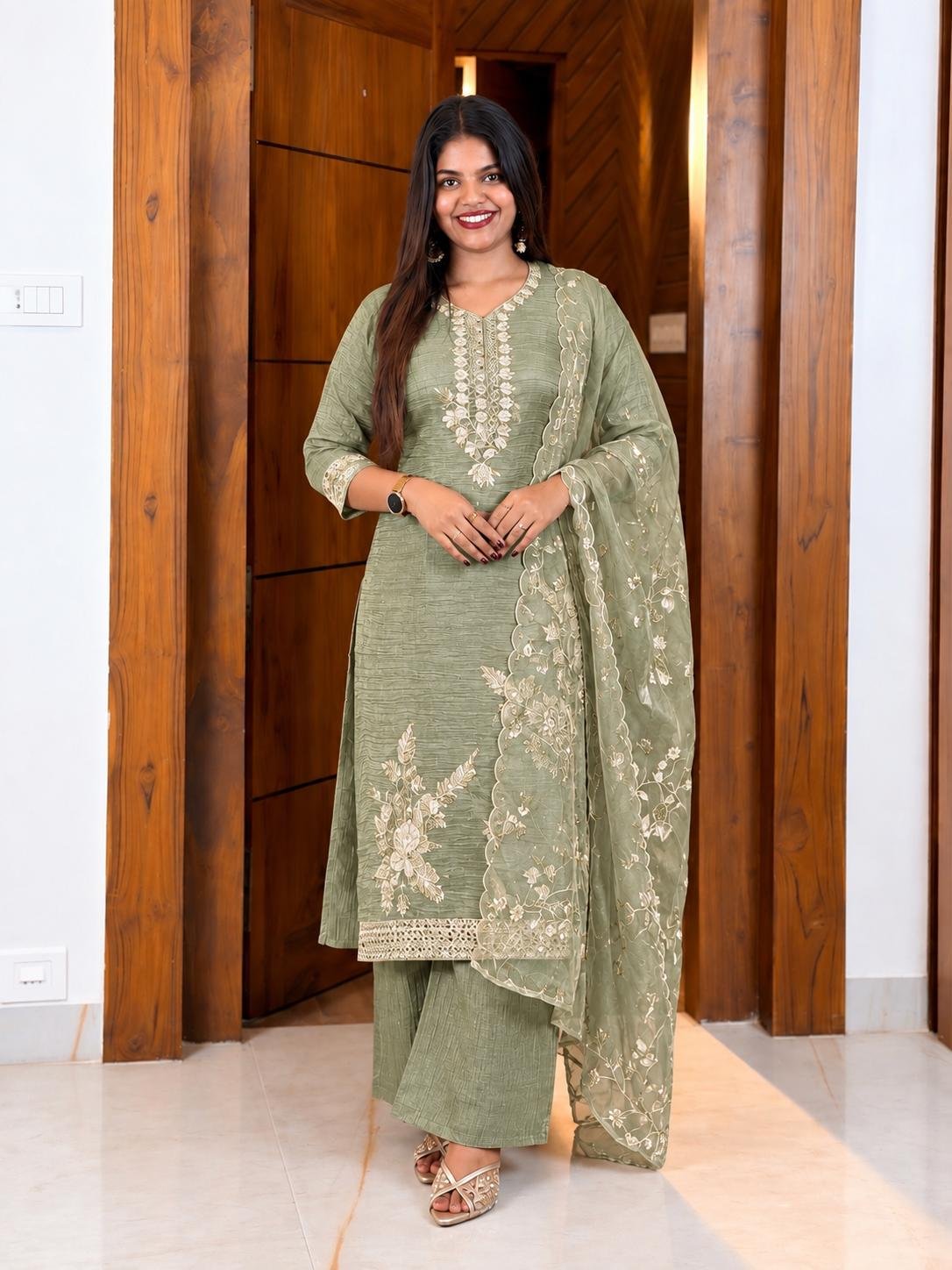 Salsa Tissue Embroidered Dress- Pastel green