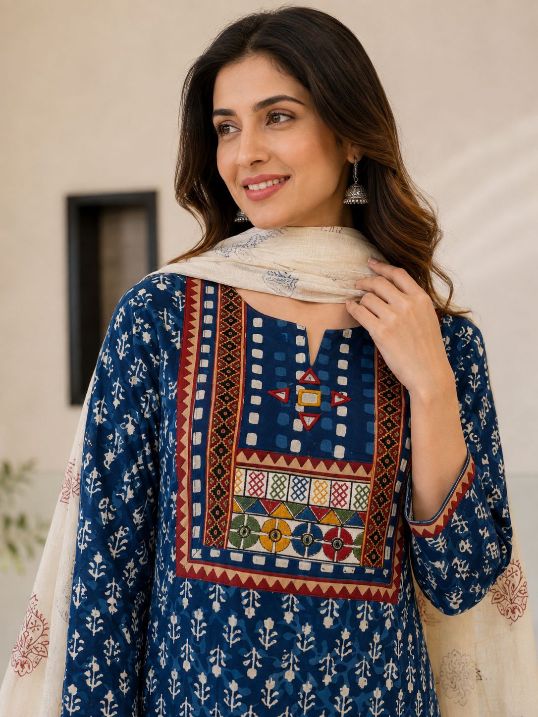 Indigo Blue Ajrak Printed Three-Piece Set thumbnail