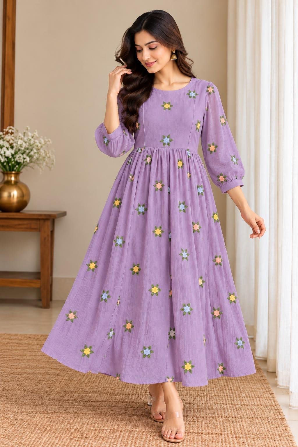 Premium Mul Chiffon Handwork Maxi – Lavender