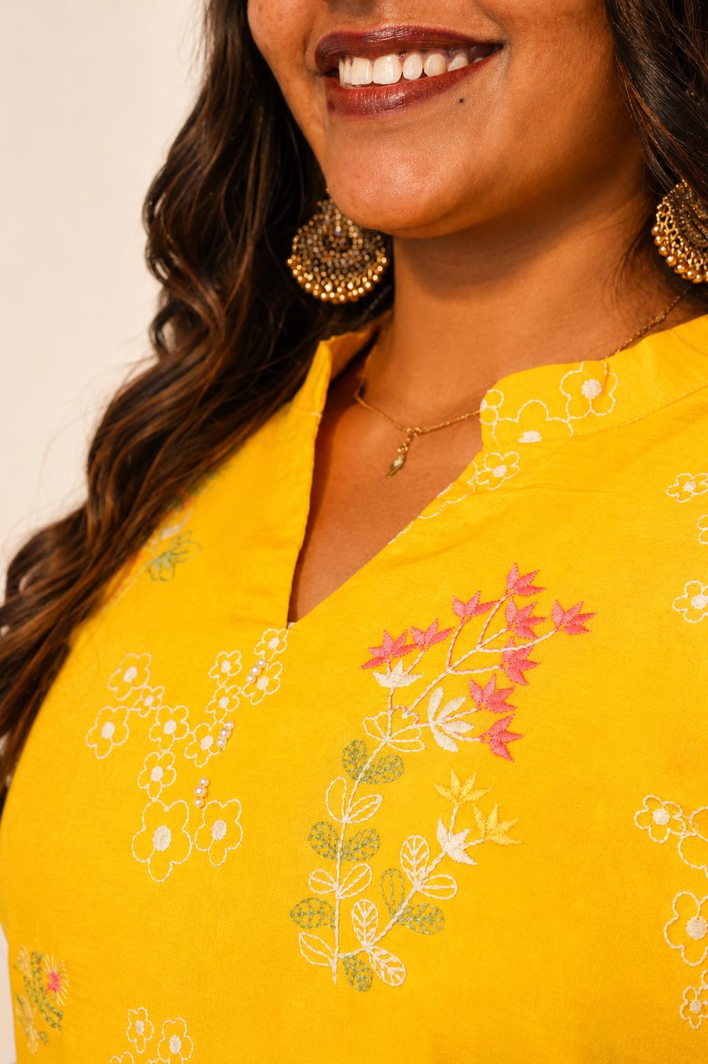 Mul Chanderi coord set-yellow thumbnail