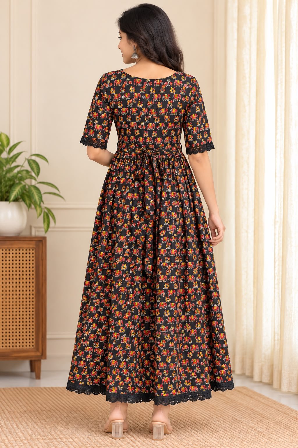 Kalamkari Cotton Maxi Dress – Black thumbnail