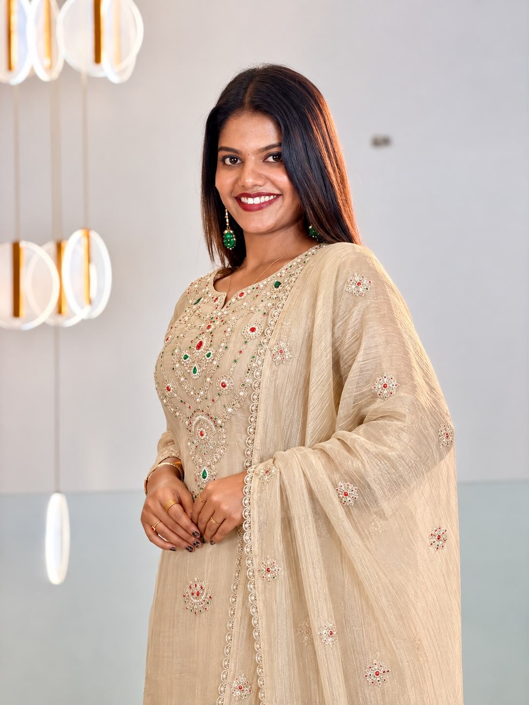 Elegant Tissue handwork -salwar set thumbnail