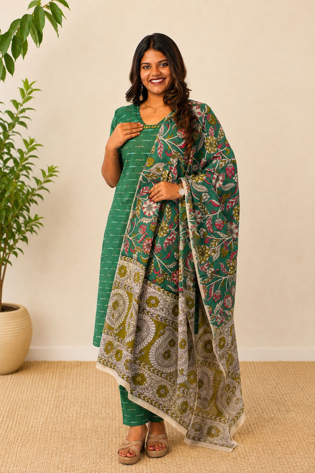 Ikkat coord set-green