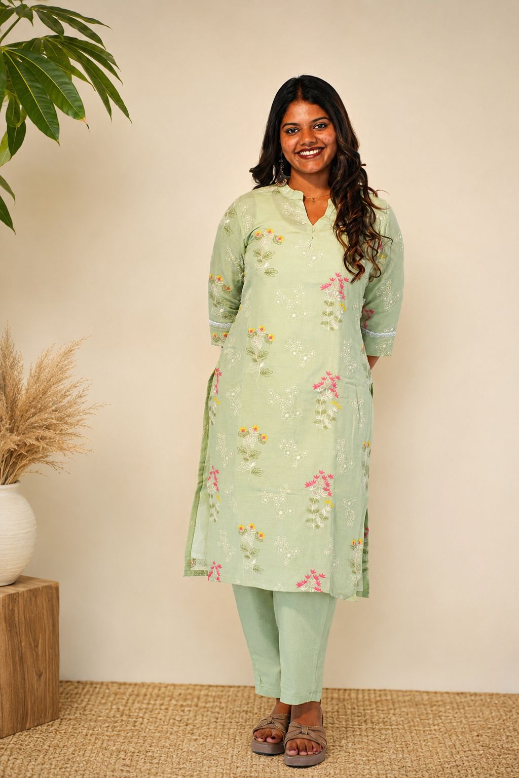 Mul Chanderi coord set-pastel green