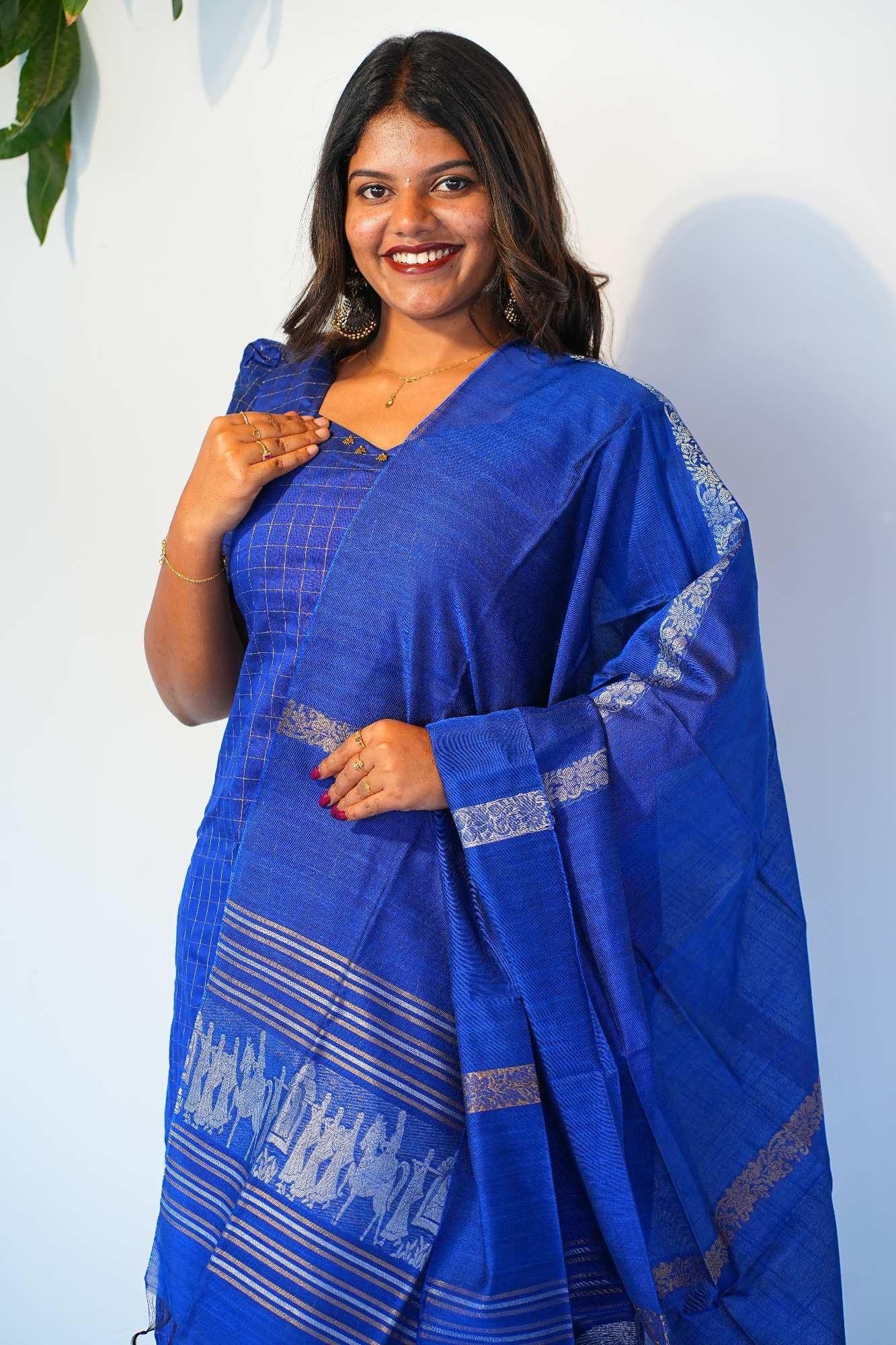 Raw silk checked-pepsi blue thumbnail