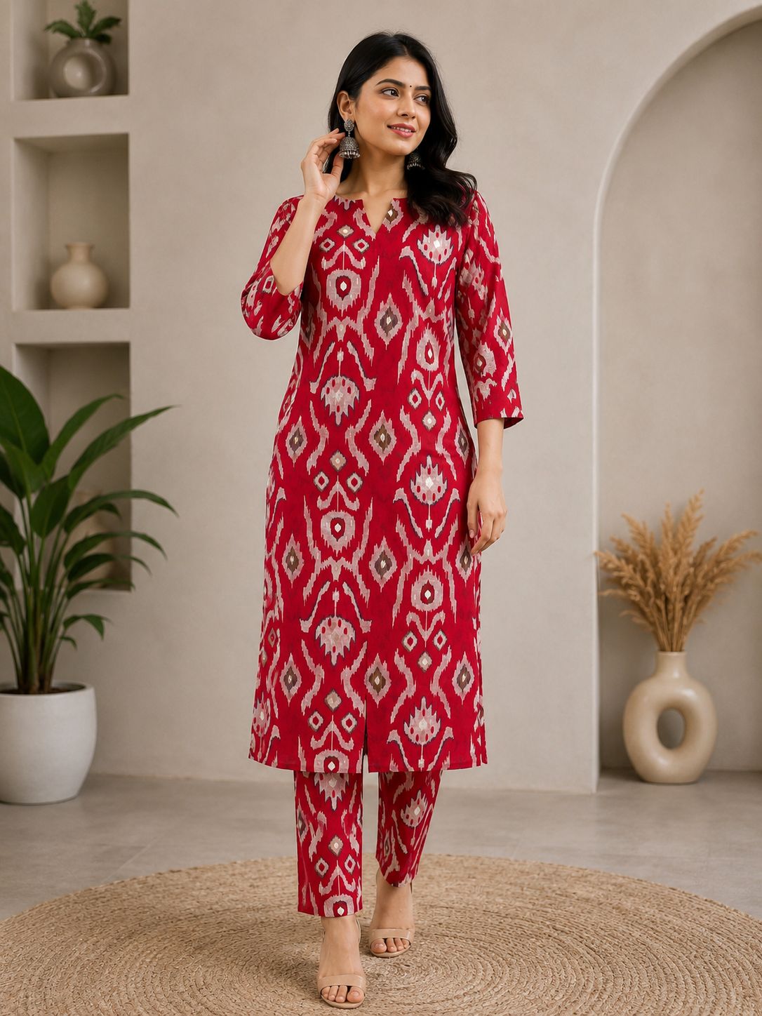 Premium cotton coord ser -Red