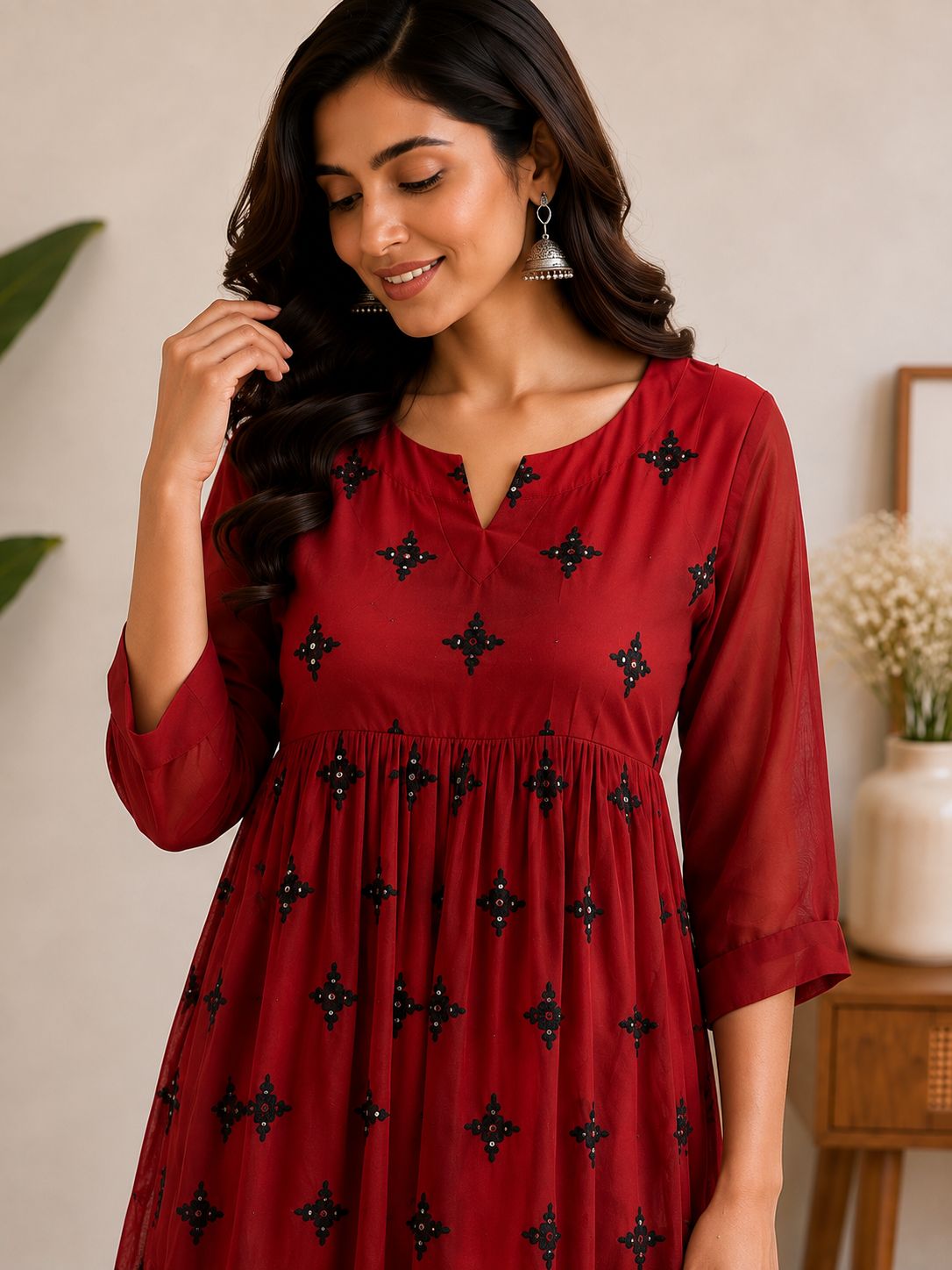 Elegant red A-line maxi thumbnail