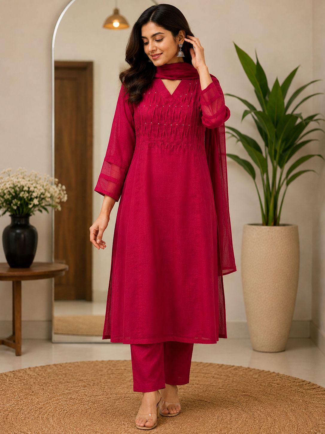 Kota Dhoriya salwar set-pinkish red