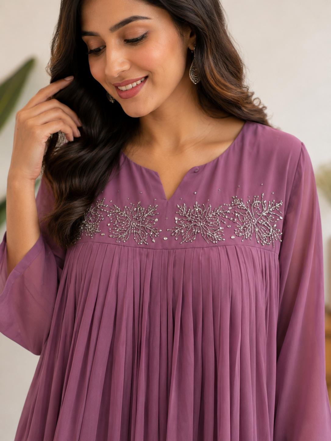 Elegant Purple Handwork Maxi Dress thumbnail