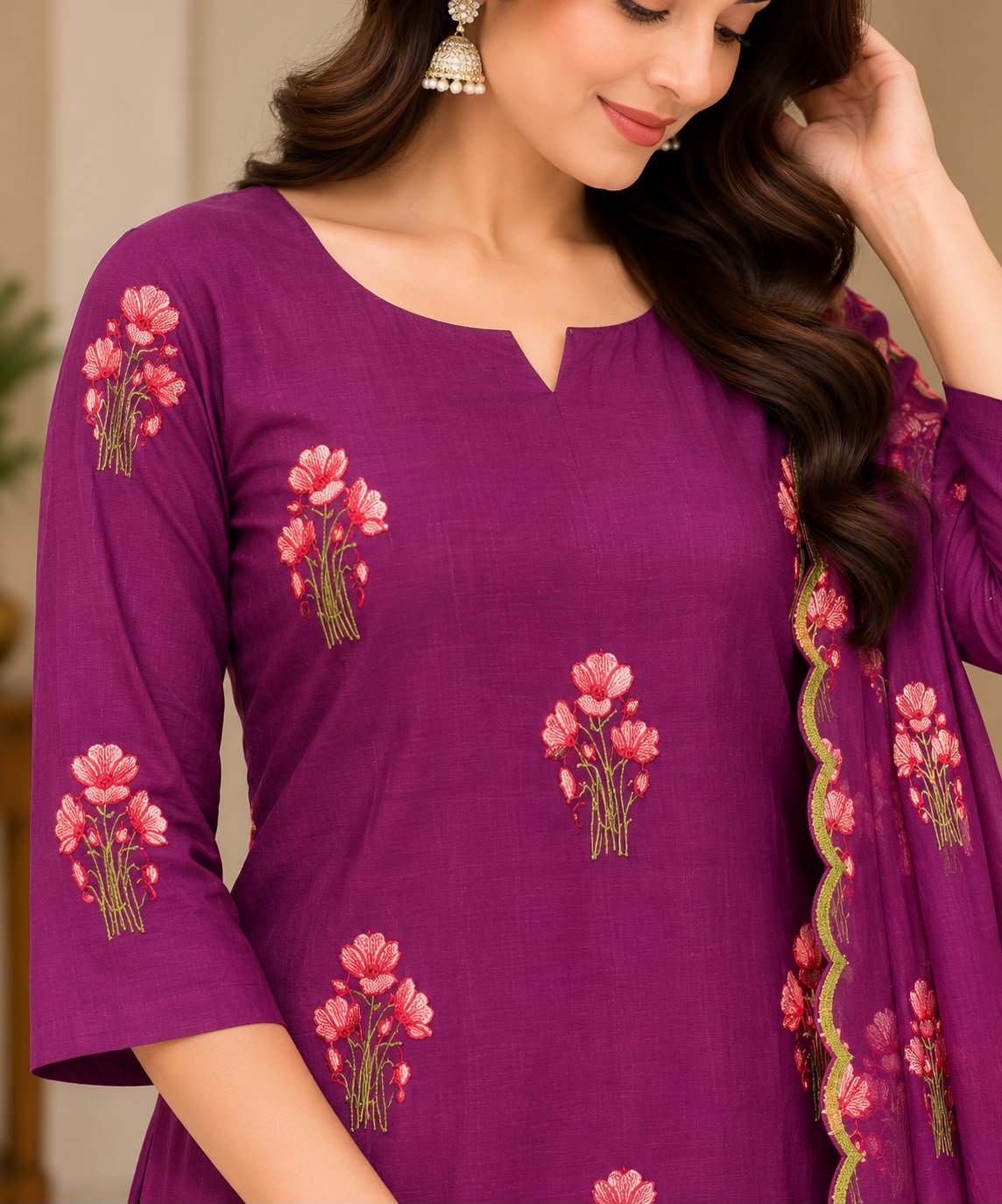 Elegant Purple Floral Embroidered Dress thumbnail