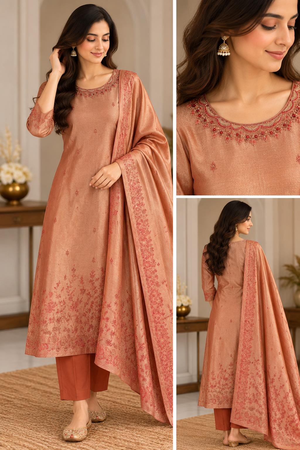 Banaras dress-rich peach tone thumbnail