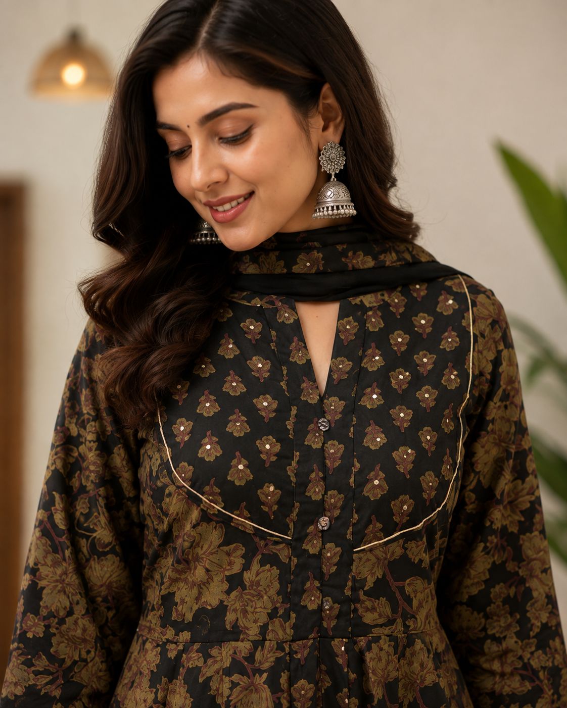 Elegant black cotton Anarkali set thumbnail