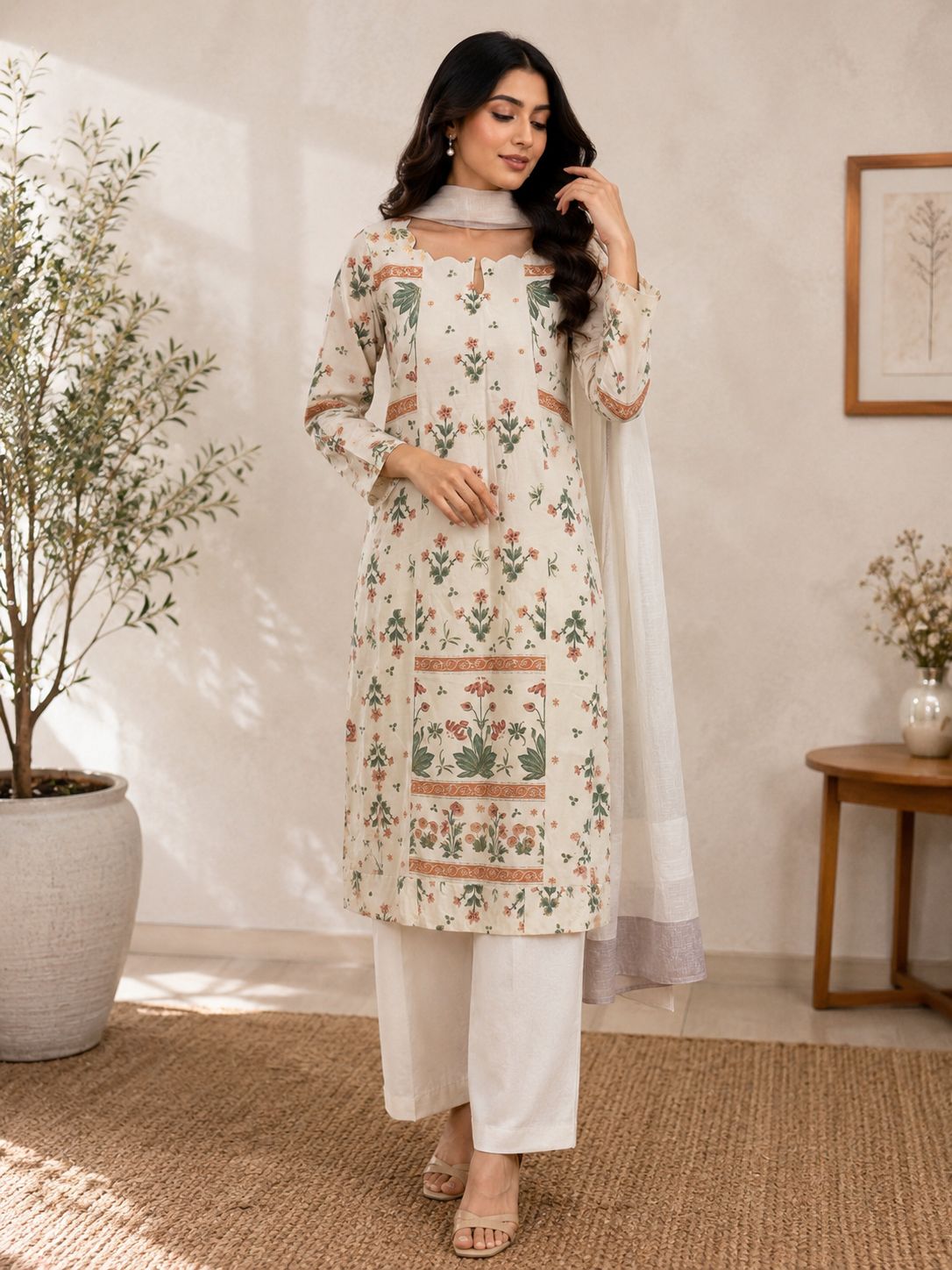 premium muslin white kurta set thumbnail