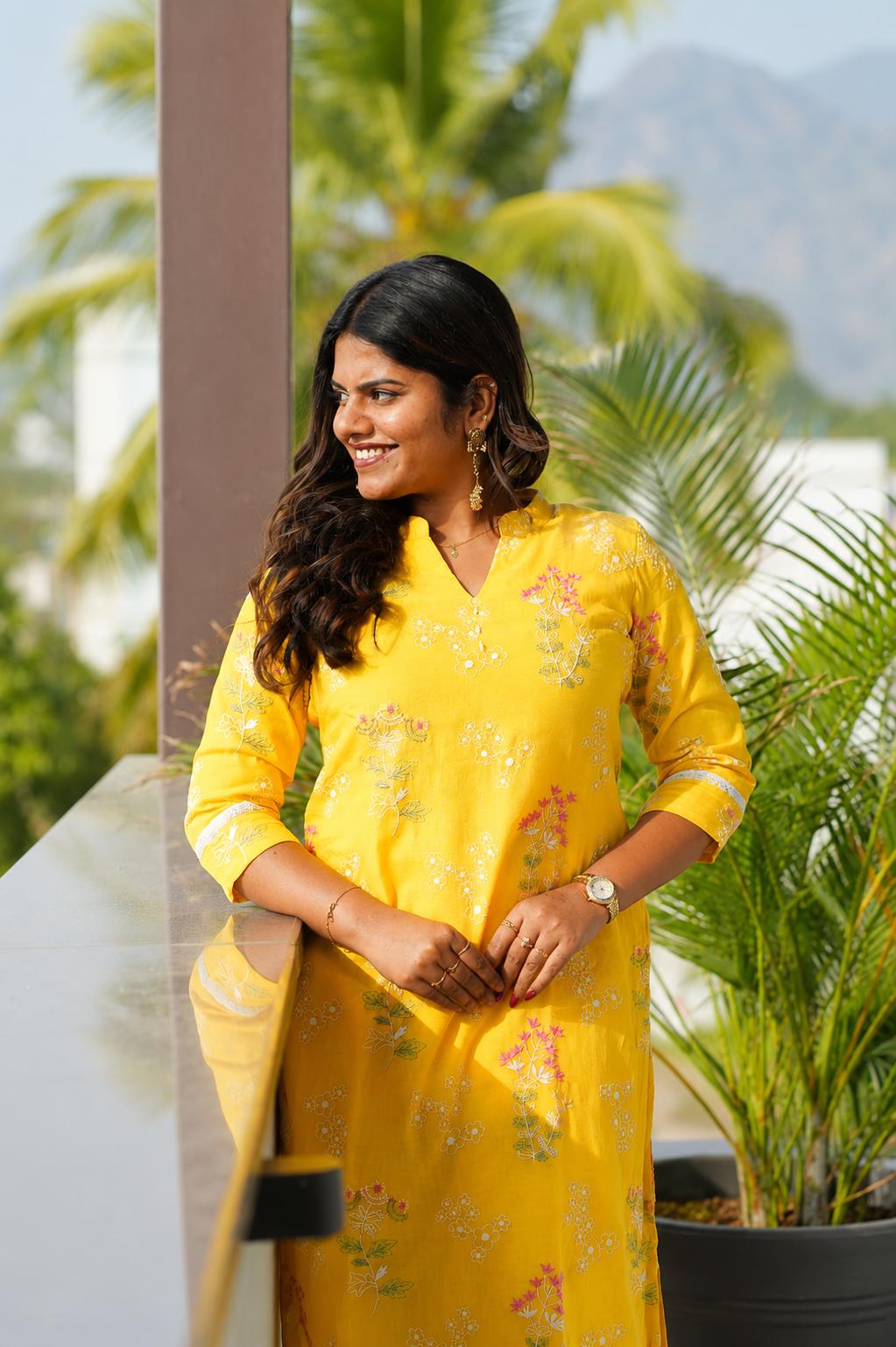 Mul Chanderi coord set-yellow thumbnail
