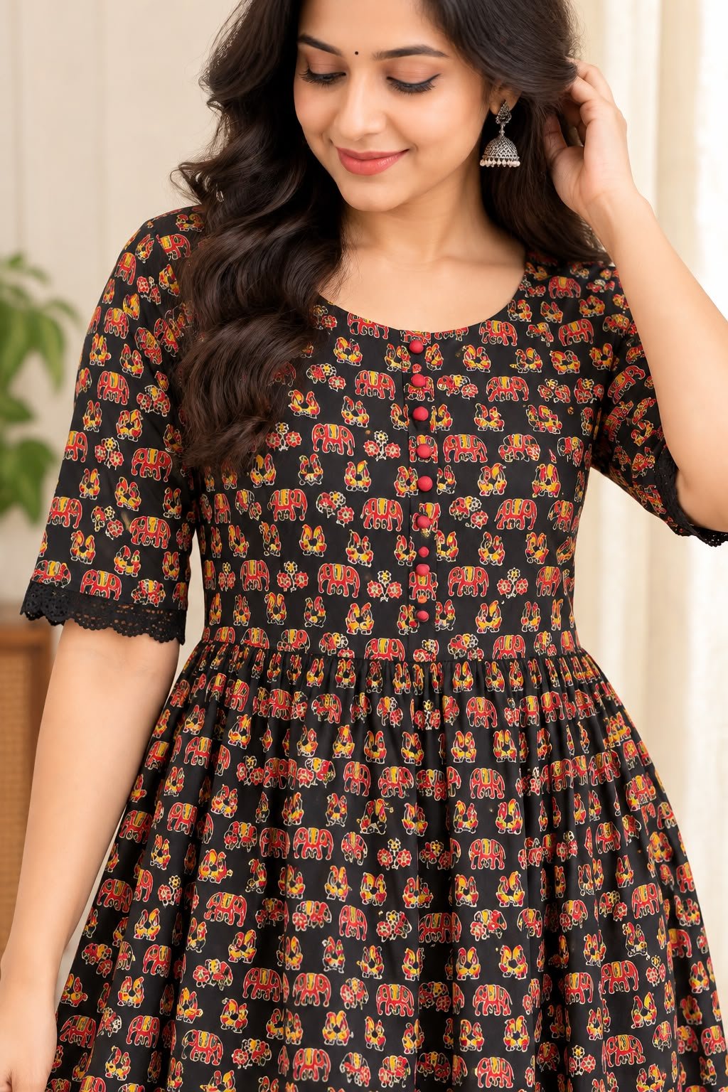 Kalamkari Cotton Maxi Dress – Black thumbnail