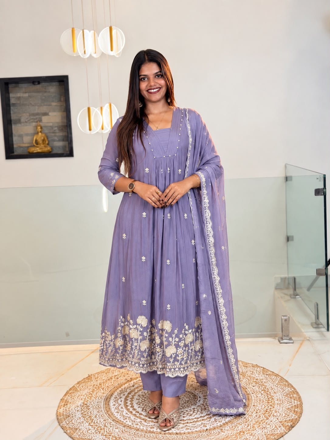 Chinnon Embroidered Anarkali Set- Lavender