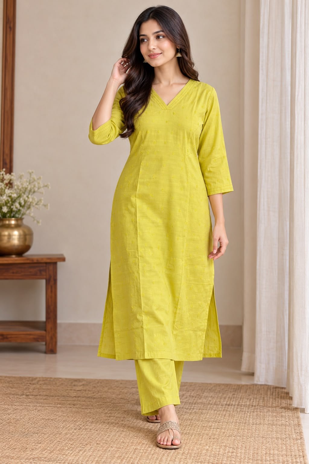 Elegant Soft Lemon Yellow Embroidered Kurta Set