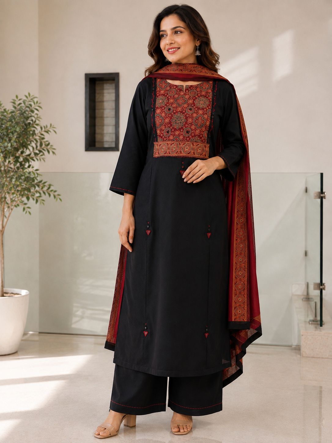 Black Ajrak Three-Piece Set