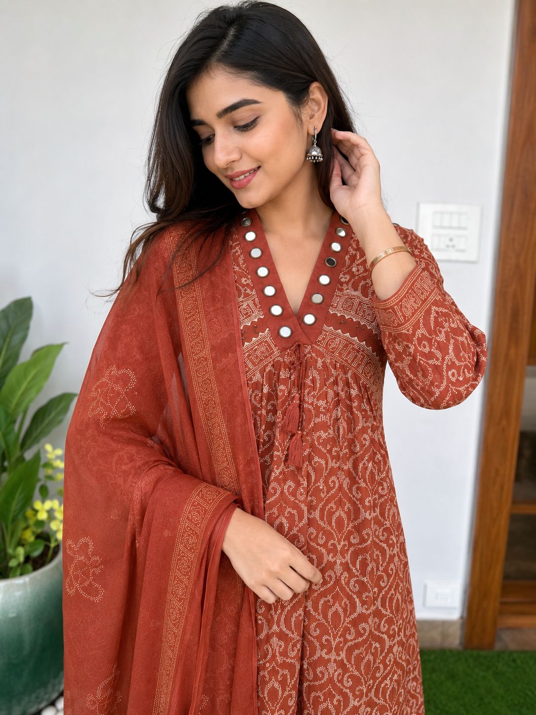 Rust orange cotton anarkali thumbnail