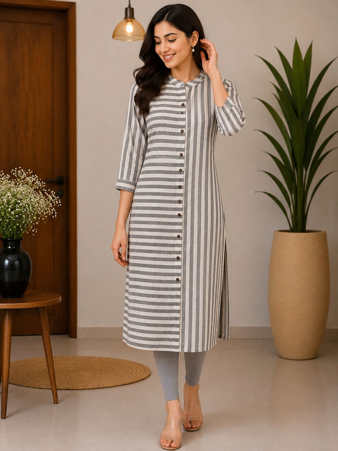 Grey and white striped top