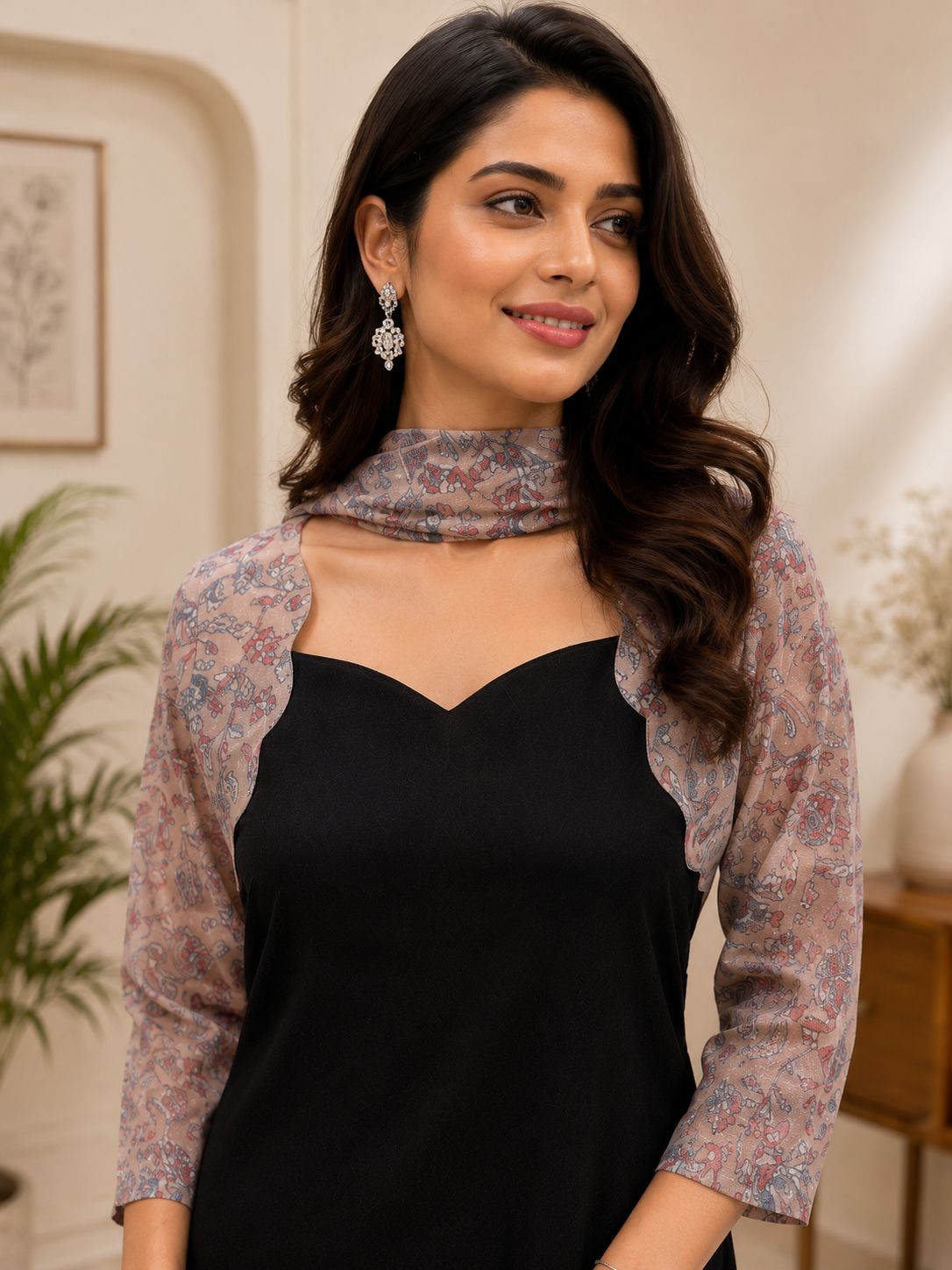 BLACK Georgette kurta with shawl thumbnail
