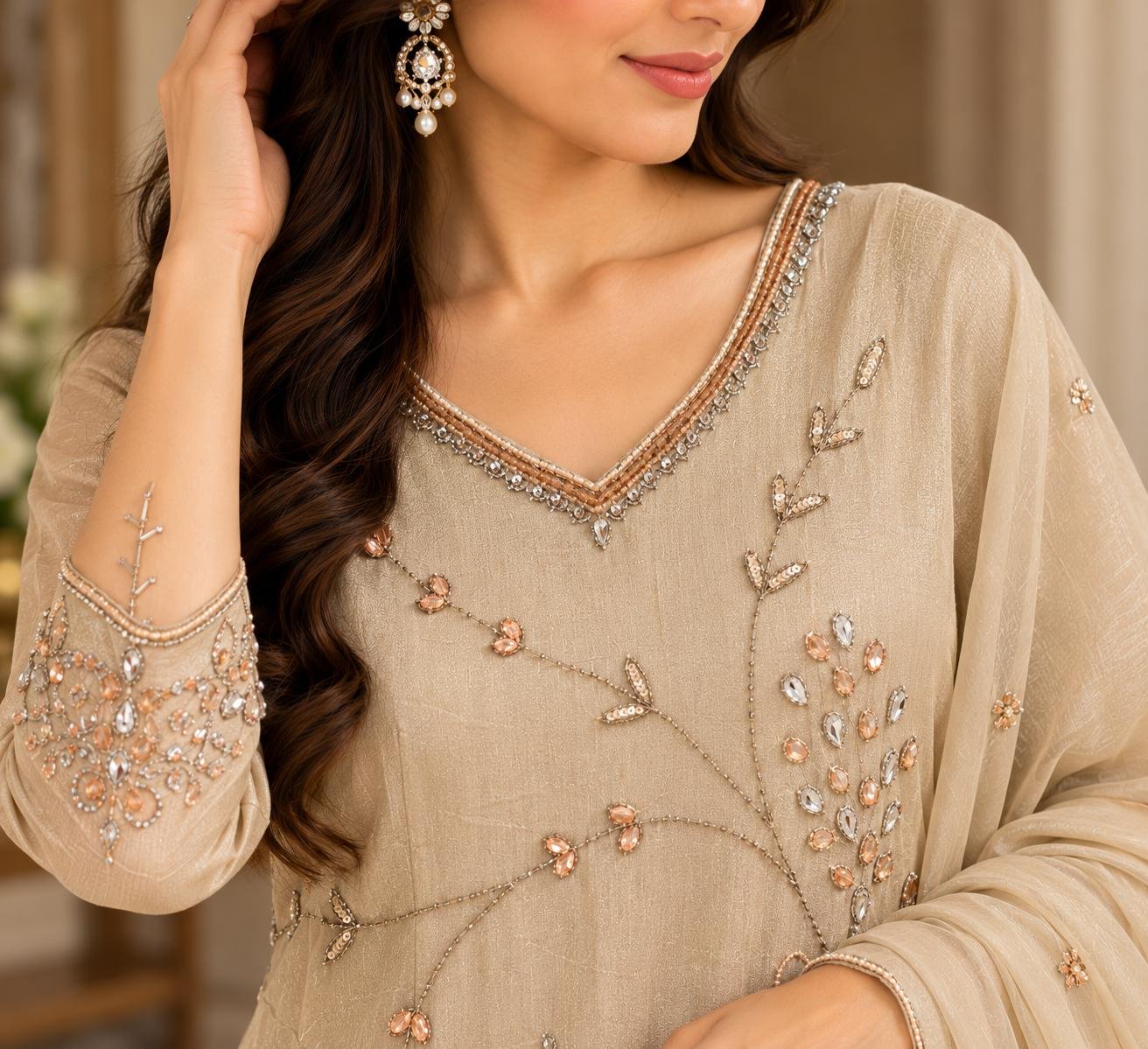 Champagne Beige Chinon Dress thumbnail