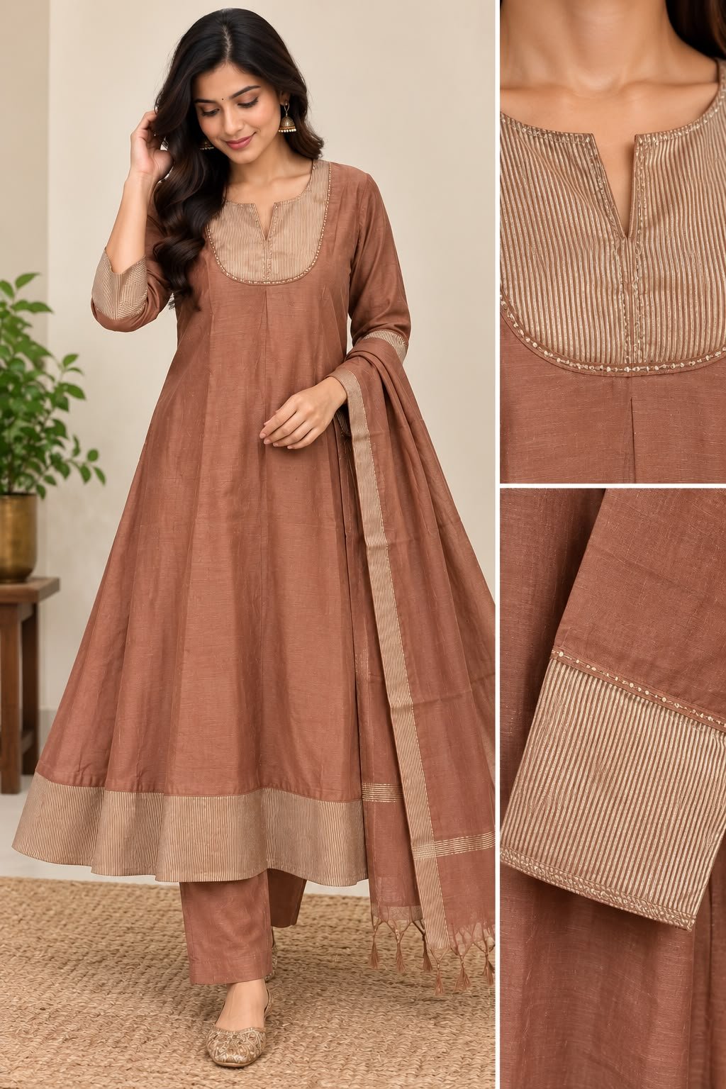 Premium Mulchanderi Anarkali Set – Antique Copper Brown