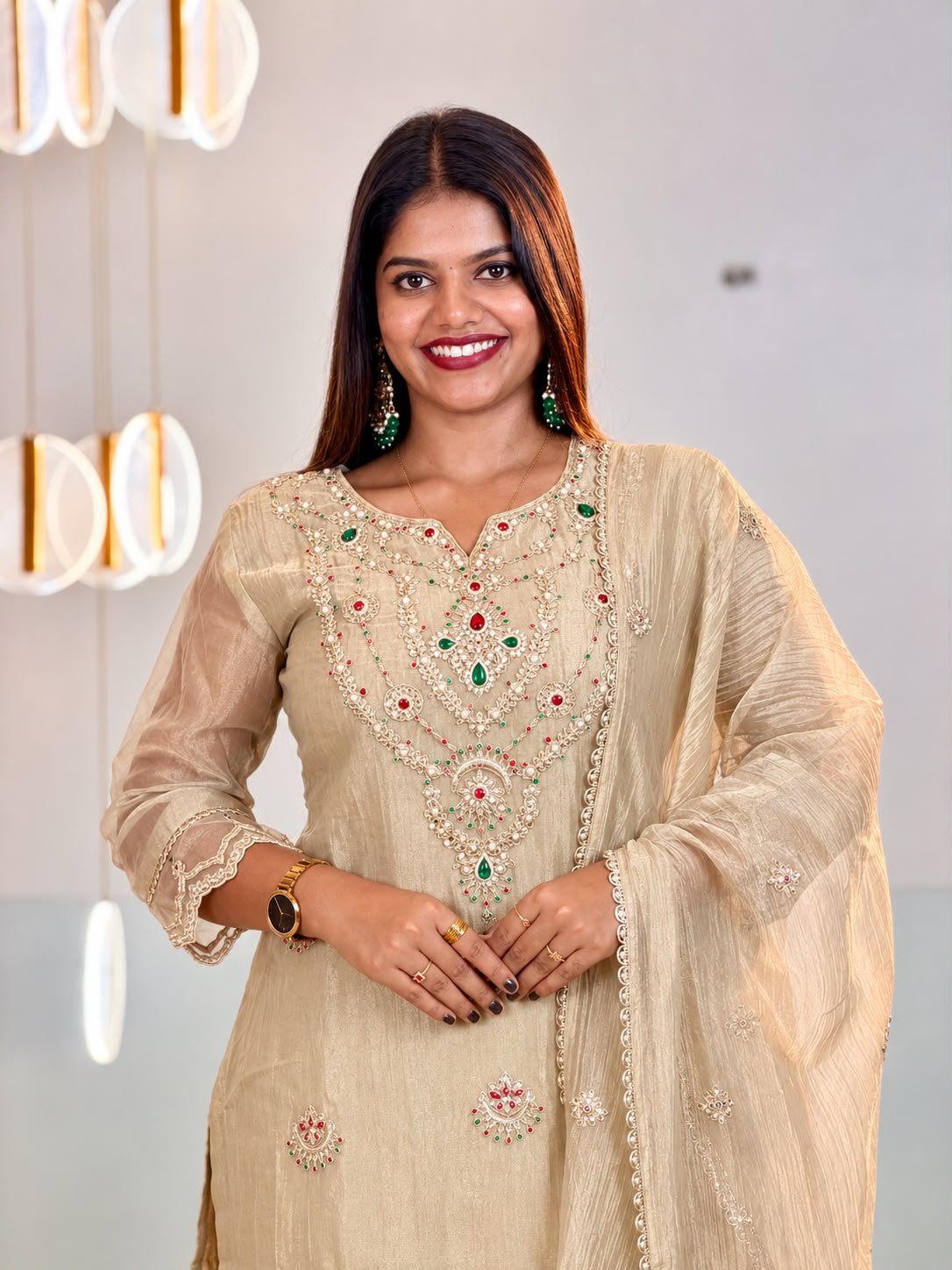 Elegant Tissue handwork -salwar set thumbnail