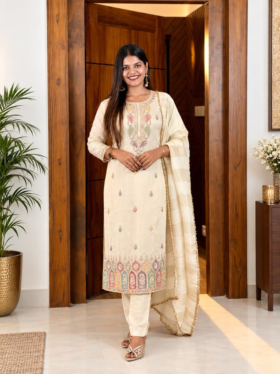 Chinnon Embroidered Ivory Dress Set