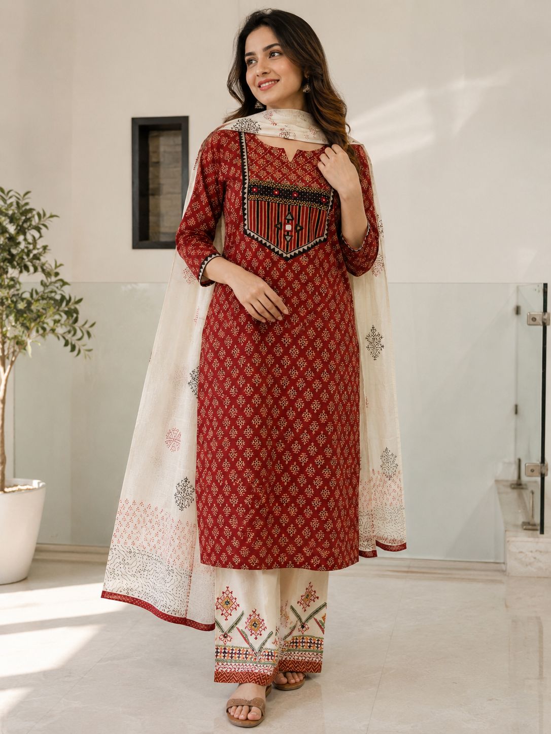 Ajrak Printed Three-Piece Set